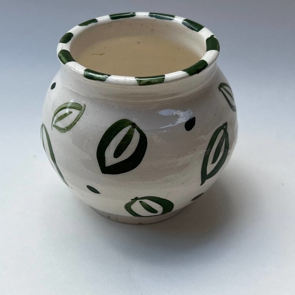 Tiny Green & White Pottery Bud Vase, Succulent or Cactus Planter - Picture 7 of 9